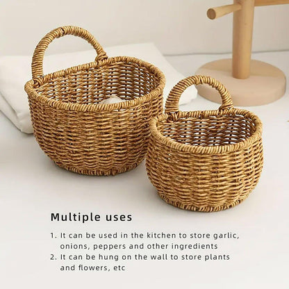 Imitation Rattan Woven Storage Basket Shelf Organizer Wash Rack for Home Decor - Small V528-BASKET-SMALL-256462