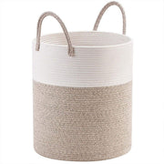 Woven Cotton Rope Storage Basket Foldable Laundry Bin Bamboo Clothes Organizer - White Brown V528-BASKET-WHITE-BROWN-401337