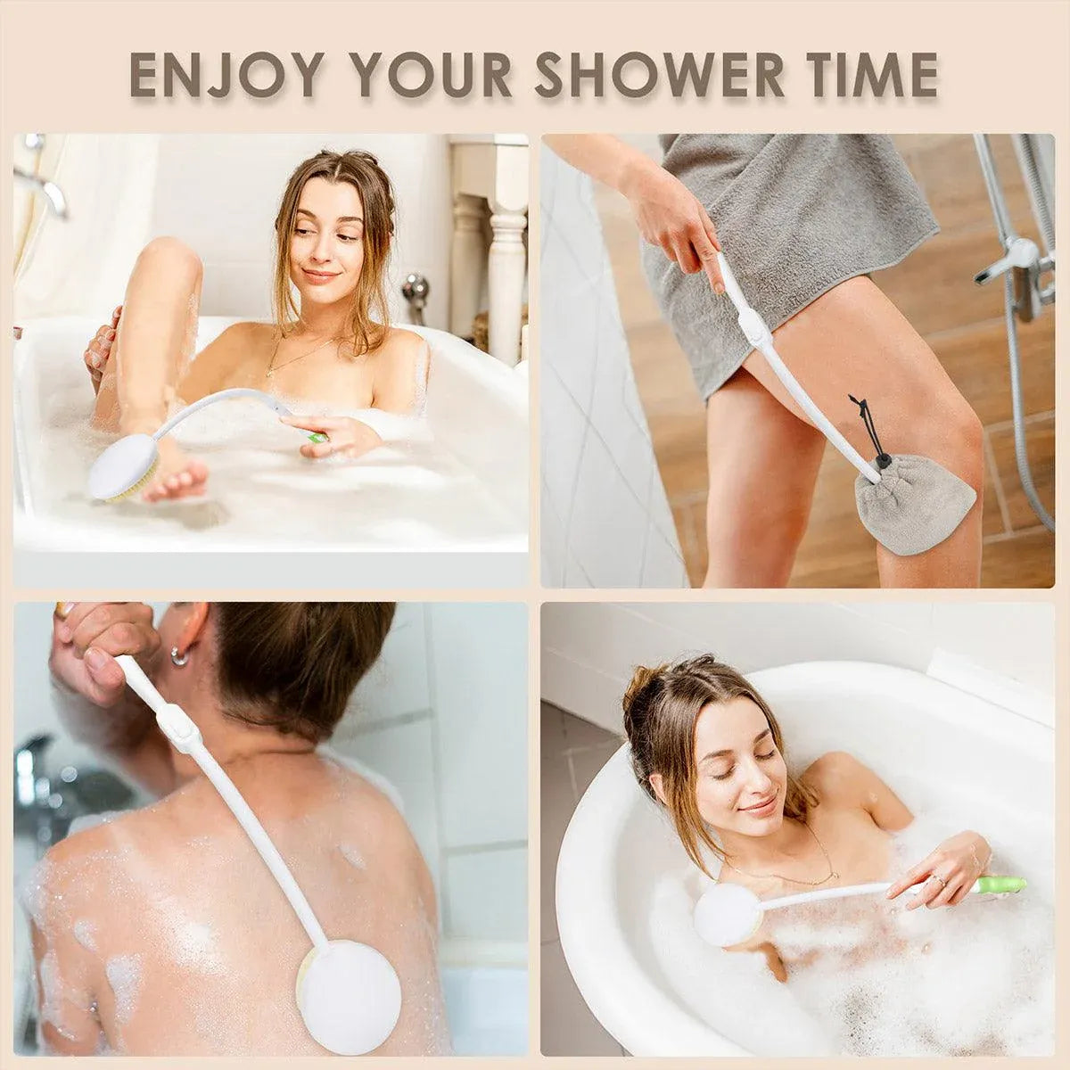 Back Bath Brush with Soft Bristles Curved Handle for Convenient Shower Scrubbing V528-BATH-BRUSH-369913