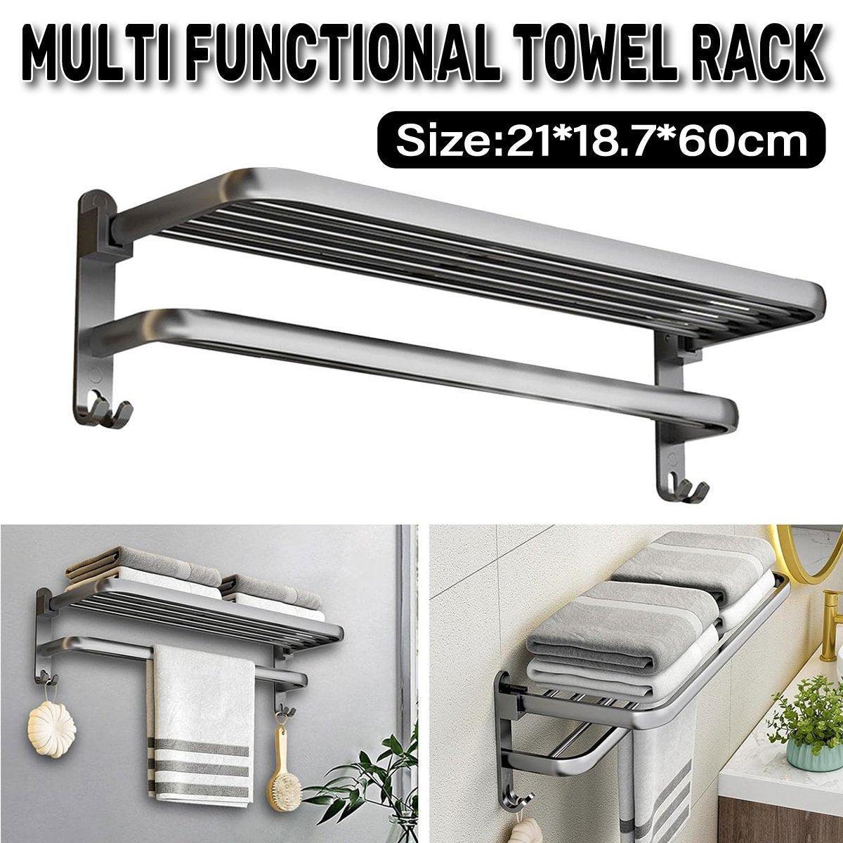 Grey Aluminum Towel Rack Punch-Free Bathroom Storage Towel Holder Home Organizer V528-BATH-TOWEL-HOLDER-60-511209