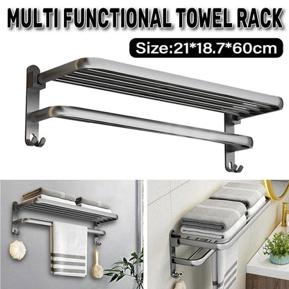 Grey Aluminum Towel Rack Punch-Free Bathroom Storage Towel Holder Home Organizer V528-BATH-TOWEL-HOLDER-60-511209