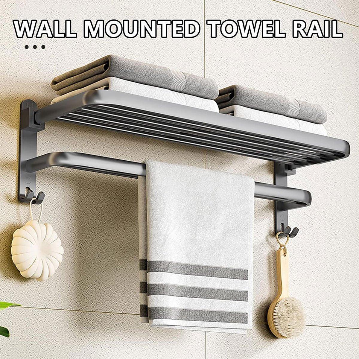 Grey Aluminum Towel Rack Punch-Free Bathroom Storage Towel Holder Home Organizer V528-BATH-TOWEL-HOLDER-60-511209