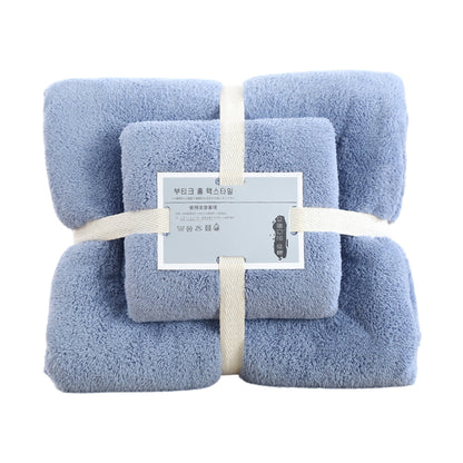 Coral Velvet Towel Set Bath Towels Soft Absorbent Quick Dry Face Hand Cloth Home - Blue V528-BATH-TOWEL-SET-BLUE-390901