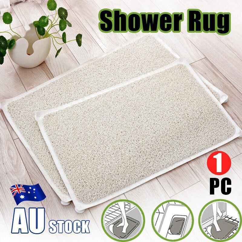 Anti Slip Shower Mat Loofah Surface Bath Rug 70x40cm White PVC Bathroom Carpet V528-BATHMAT-134134