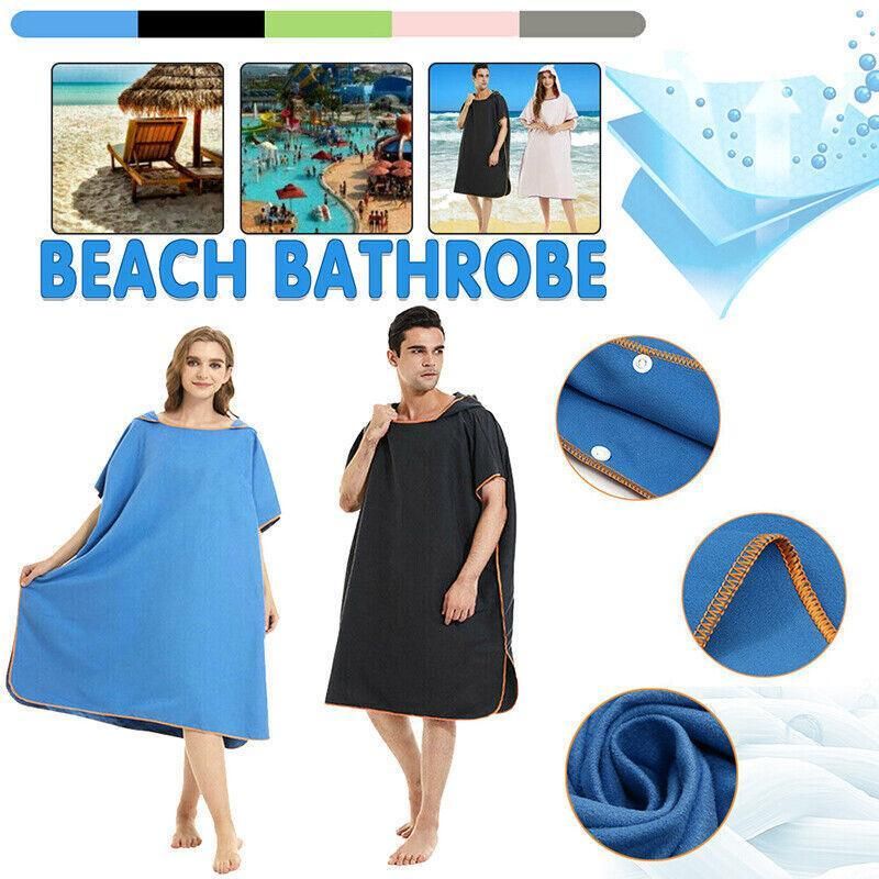Adult Changing Robe Towel Bath Hooded Quick Dry Beach Towel Poncho Bathrobe Au V528-BATHROBE-BLUE-154692
