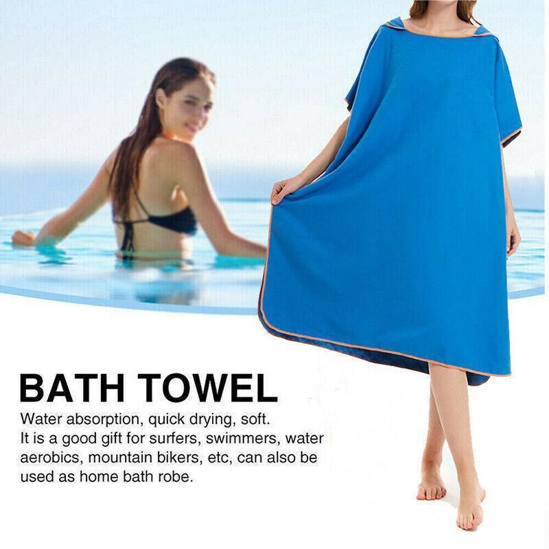 Adult Changing Robe Towel Bath Hooded Quick Dry Beach Towel Poncho Bathrobe Au V528-BATHROBE-BLUE-154692