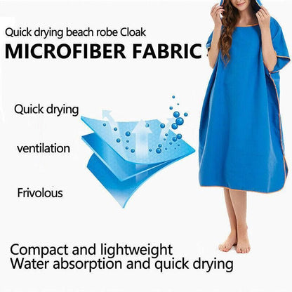 Adult Changing Robe Towel Bath Hooded Quick Dry Beach Towel Poncho Bathrobe Au V528-BATHROBE-BLUE-154692