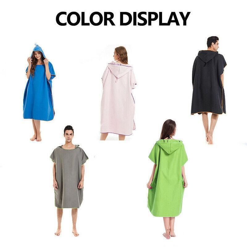 Adult Changing Robe Towel Bath Hooded Quick Dry Beach Towel Poncho Bathrobe Au V528-BATHROBE-BLUE-154692