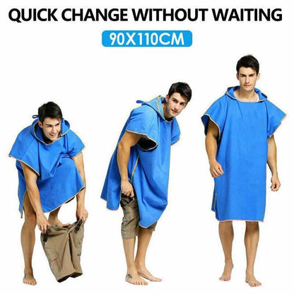 Adult Changing Robe Towel Bath Hooded Quick Dry Beach Towel Poncho Bathrobe Au V528-BATHROBE-BLUE-154692