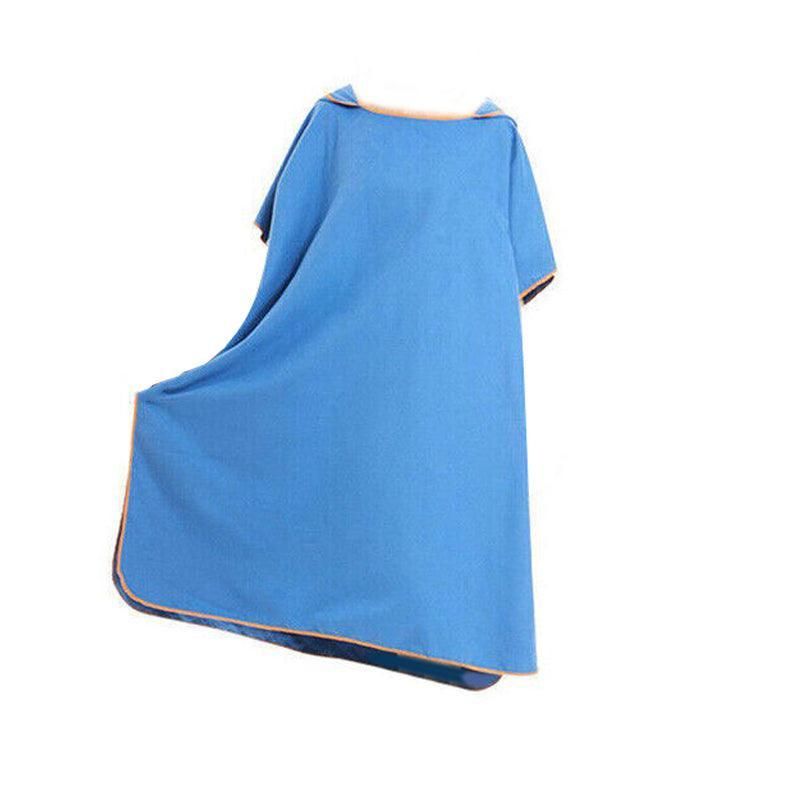 Adult Changing Robe Towel Bath Hooded Quick Dry Beach Towel Poncho Bathrobe Au V528-BATHROBE-BLUE-154692