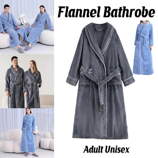 Flannel Bathrobe Set Autumn Winter Coral Fleece Nightgown for Men and Women Warm - Grey V528-BATHROBE-GREY-XL-472184
