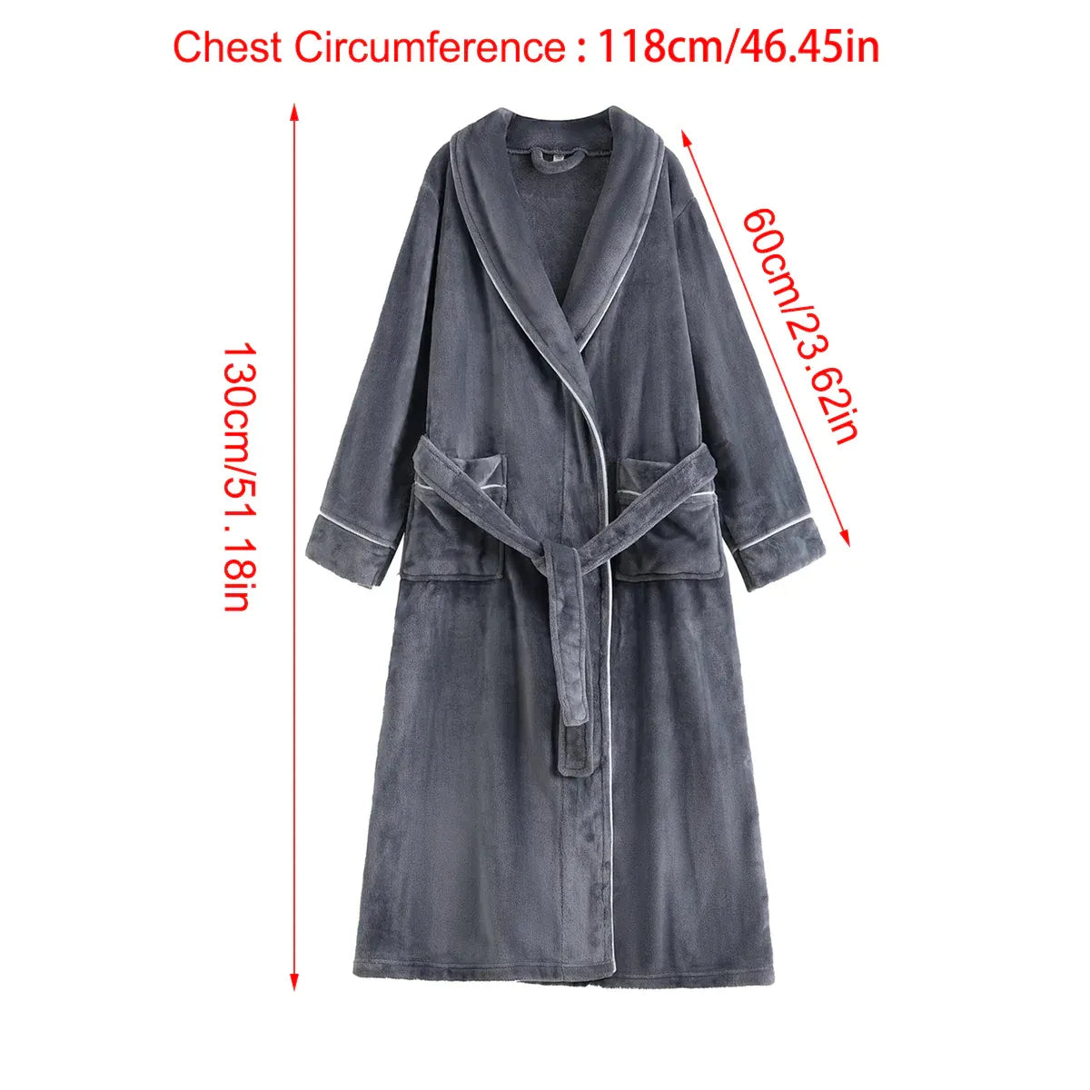 Flannel Bathrobe Set Autumn Winter Coral Fleece Nightgown for Men and Women Warm - Grey V528-BATHROBE-GREY-XL-472184