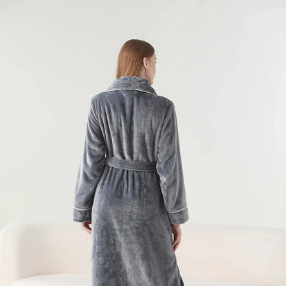 Flannel Bathrobe Set Autumn Winter Coral Fleece Nightgown for Men and Women Warm - Grey V528-BATHROBE-GREY-XL-472184