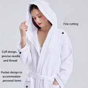 Hotel Bathrobe Waffle Hooded Robe Soft Absorbent for Men and Women Unisex Towels V528-BATHROBE-WHITE-L-635807