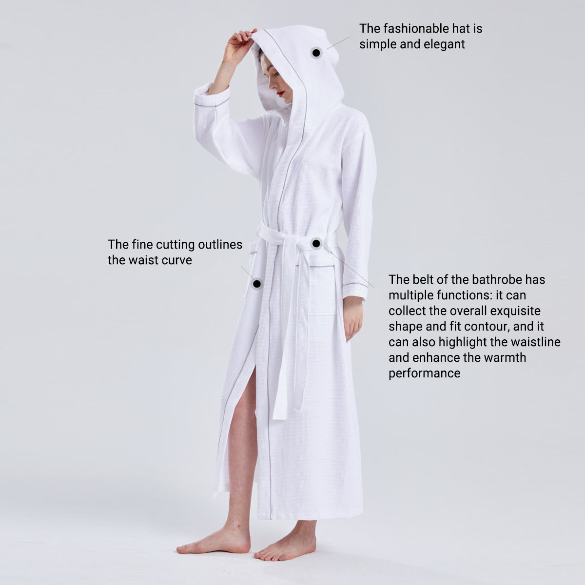 Hotel Bathrobe Waffle Hooded Robe Soft Absorbent for Men and Women Unisex Towels V528-BATHROBE-WHITE-L-635807