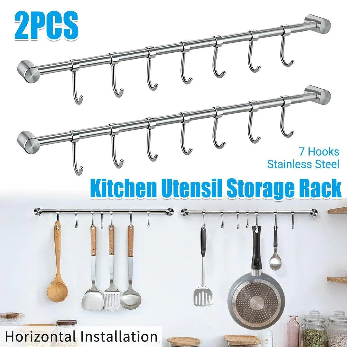 2PCS 304 Stainless Steel Bathroom Towel Hook Wall Mounted Clothes Kitchen Hanger V528-BATHROOM-HOOK-400MM-7HOOK-495158