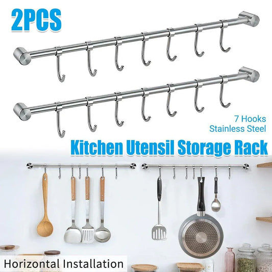 2PCS 304 Stainless Steel Bathroom Towel Hook Wall Mounted Clothes Kitchen Hanger V528-BATHROOM-HOOK-400MM-7HOOK-495158