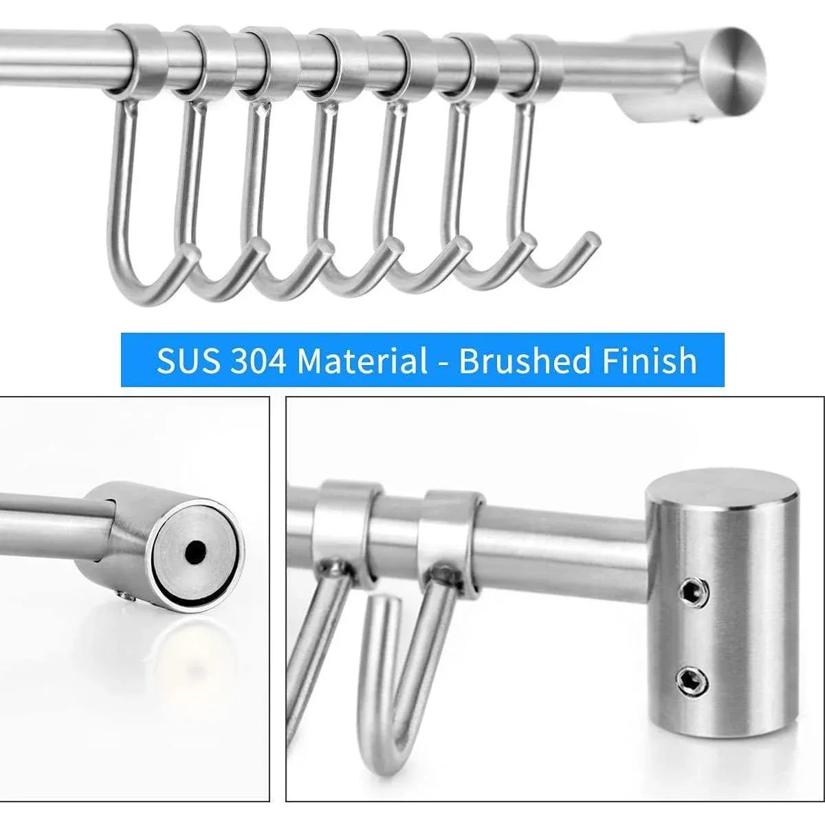 2PCS 304 Stainless Steel Bathroom Towel Hook Wall Mounted Clothes Kitchen Hanger V528-BATHROOM-HOOK-400MM-7HOOK-495158