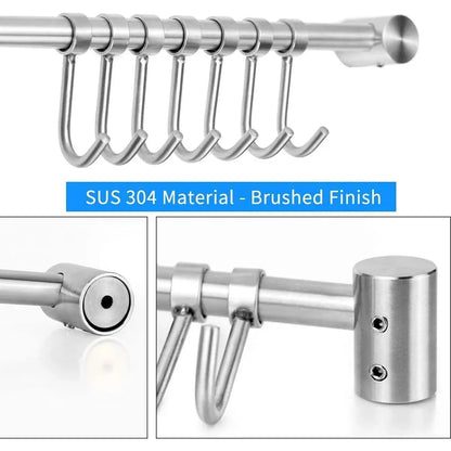 2PCS 304 Stainless Steel Bathroom Towel Hook Wall Mounted Clothes Kitchen Hanger V528-BATHROOM-HOOK-400MM-7HOOK-495158