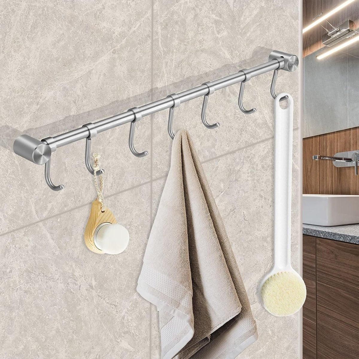 2PCS 304 Stainless Steel Bathroom Towel Hook Wall Mounted Clothes Kitchen Hanger V528-BATHROOM-HOOK-400MM-7HOOK-495158