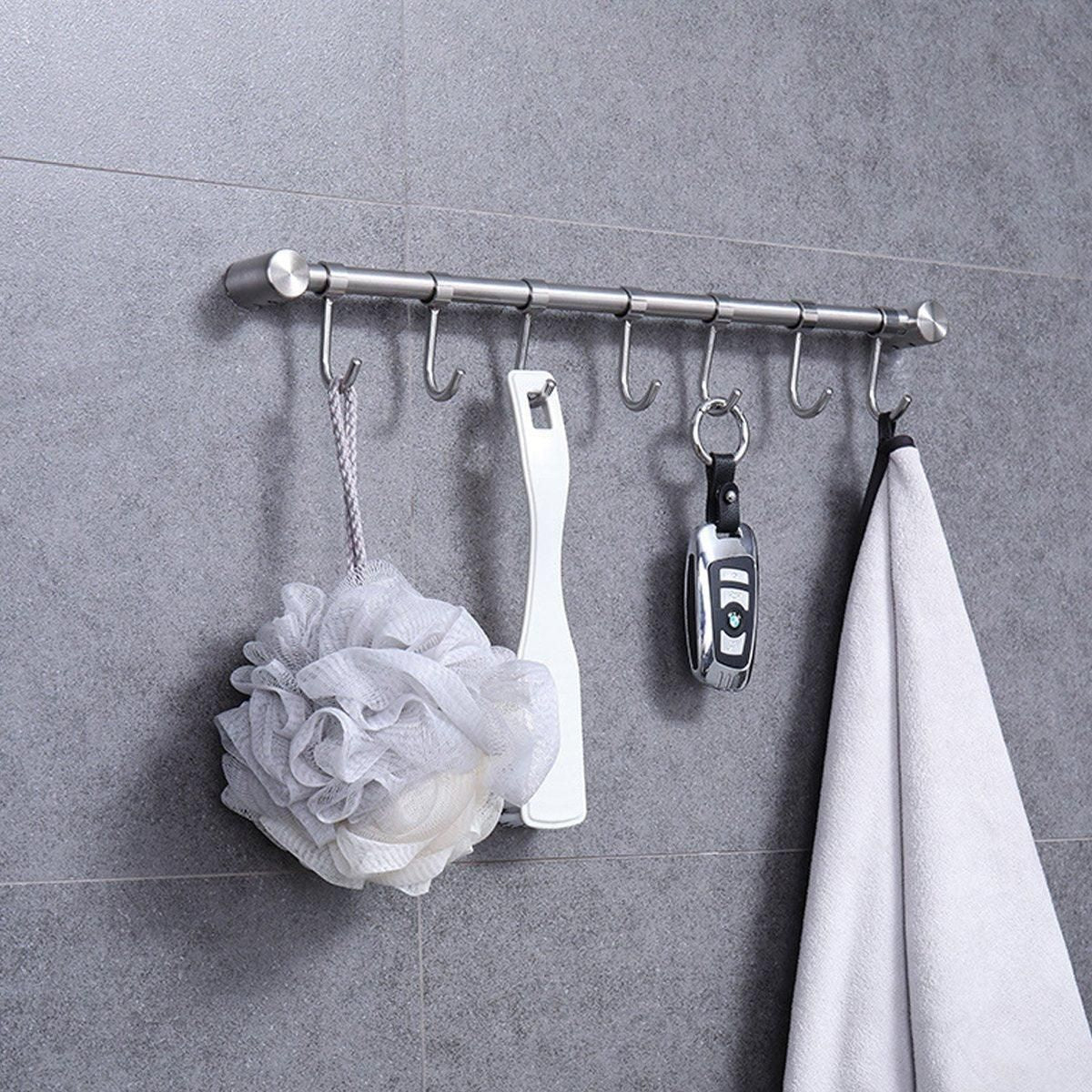 2PCS 304 Stainless Steel Bathroom Towel Hook Wall Mounted Clothes Kitchen Hanger V528-BATHROOM-HOOK-400MM-7HOOK-495158
