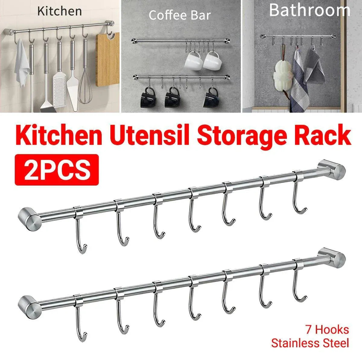 2PCS 304 Stainless Steel Bathroom Towel Hook Wall Mounted Clothes Kitchen Hanger V528-BATHROOM-HOOK-400MM-7HOOK-495158