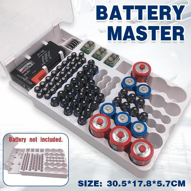 93 Slot Battery Storage Organizer Holder with Tester-Battery Caddy Rack Case Box V528-BATTERYSTORAGE-785058