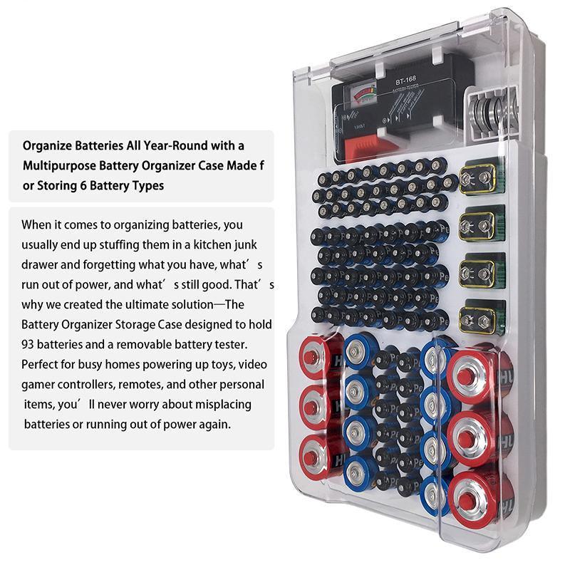 93 Slot Battery Storage Organizer Holder with Tester-Battery Caddy Rack Case Box V528-BATTERYSTORAGE-785058