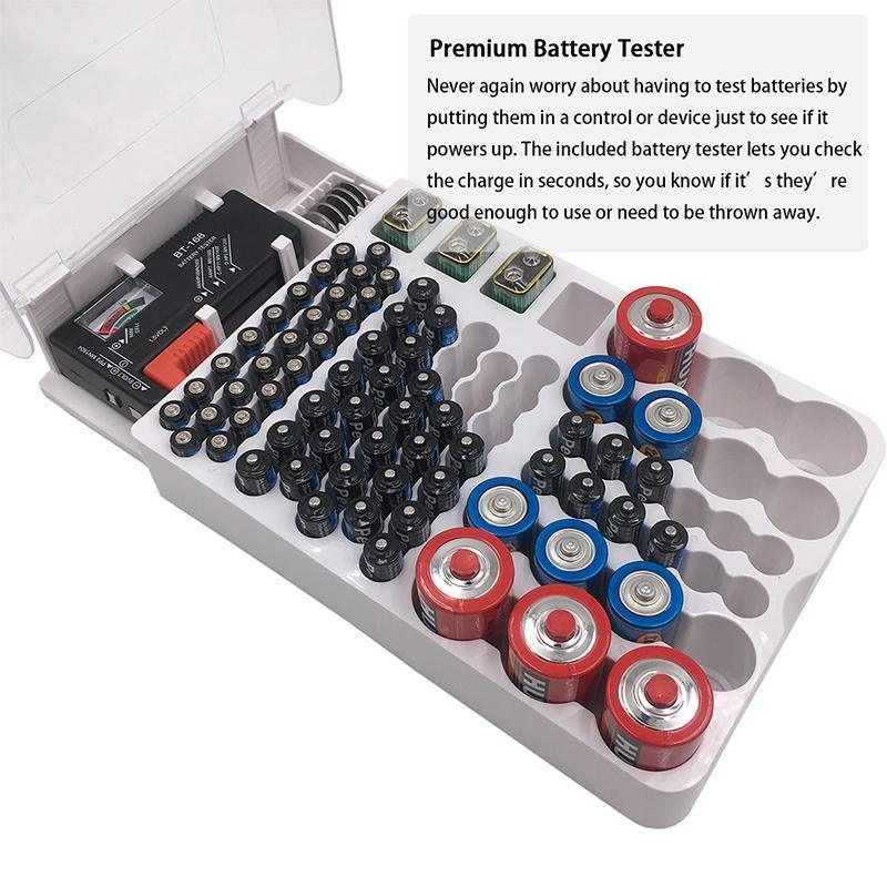 93 Slot Battery Storage Organizer Holder with Tester-Battery Caddy Rack Case Box V528-BATTERYSTORAGE-785058
