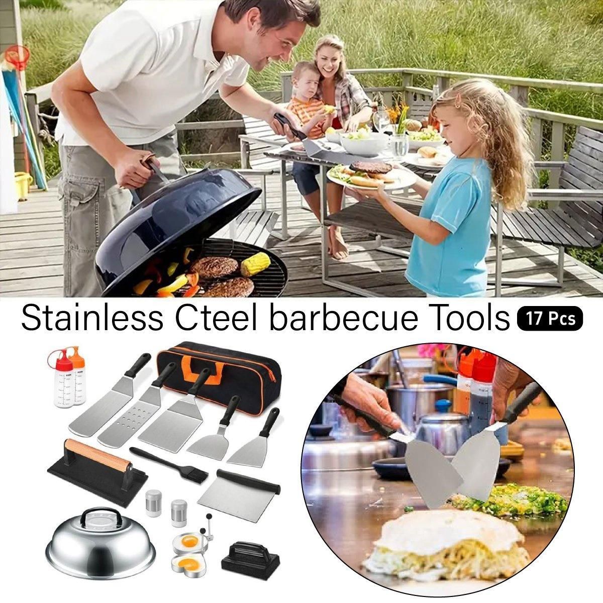 17 Piece BBQ Grill Tools Set Outdoor Barbecue Spatula Shovel Stainless Steel Kit V528-BBQ-TOOLS-17PCS-219477