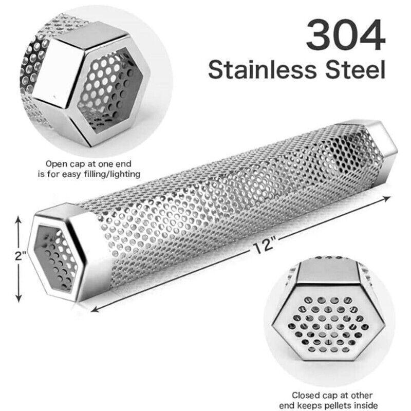 Hexagon Bbq Smoker Tube Stainless Steel Grill Accessory Smoking Box Long Lasting - 12Inch V528-BBQAMOKERTUBE-12INCH-266593