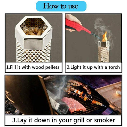 Hexagon Bbq Smoker Tube Stainless Steel Grill Accessory Smoking Box Long Lasting - 12Inch V528-BBQAMOKERTUBE-12INCH-266593