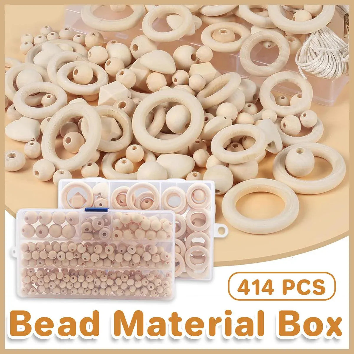 414pcs DIY Beading Kit Round Wooden Beads Set Craft Jewelry Supplies Home Decor V528-BEADS-414PCS-196373