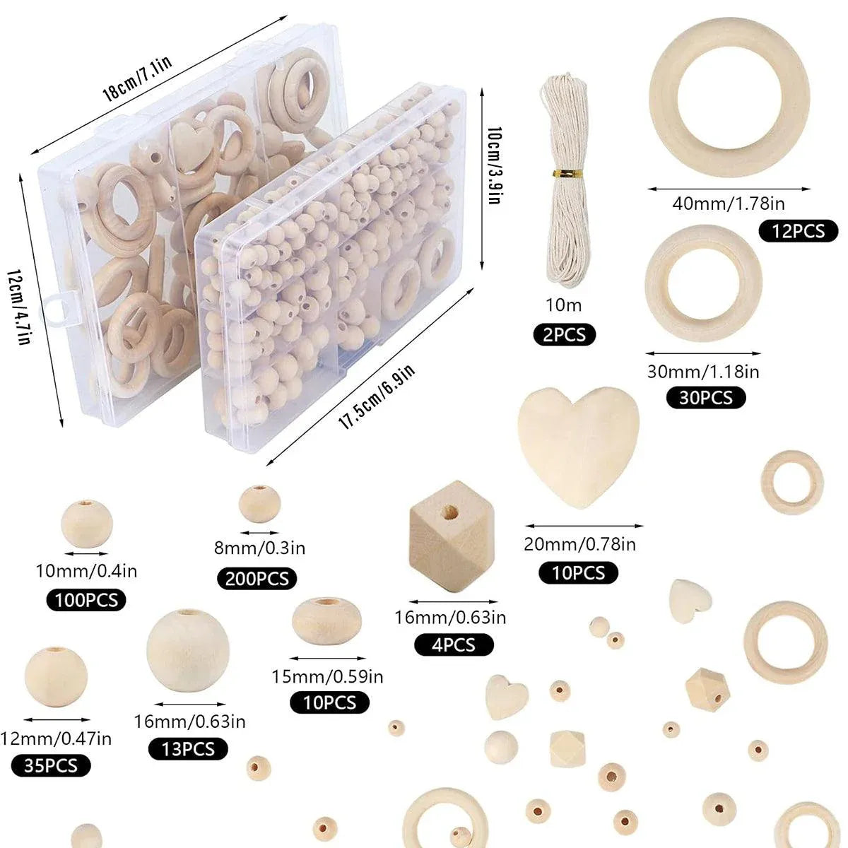 414pcs DIY Beading Kit Round Wooden Beads Set Craft Jewelry Supplies Home Decor V528-BEADS-414PCS-196373