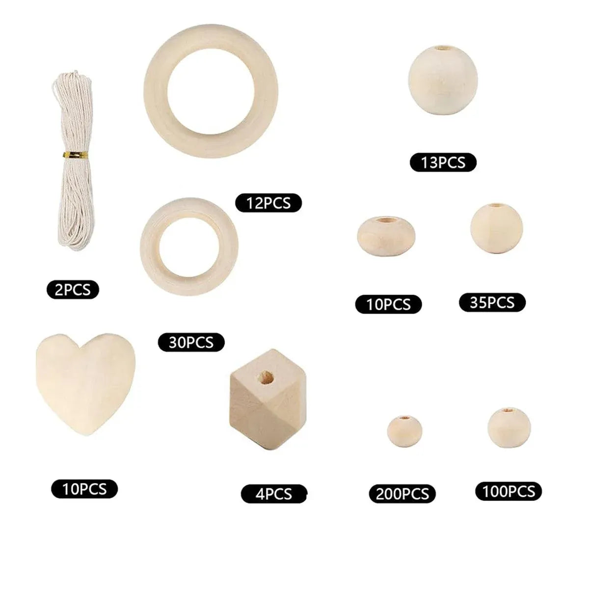 414pcs DIY Beading Kit Round Wooden Beads Set Craft Jewelry Supplies Home Decor V528-BEADS-414PCS-196373