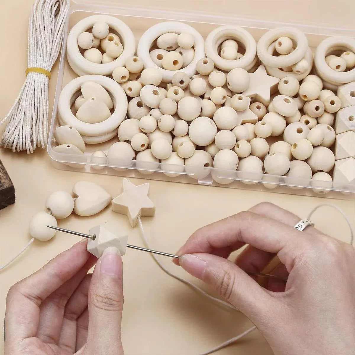 414pcs DIY Beading Kit Round Wooden Beads Set Craft Jewelry Supplies Home Decor V528-BEADS-414PCS-196373