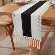 Cotton Linen Table Runner with Knot Tassel Bed End Towel Long Tablecloth Mat - Beige V528-BED-TOWEL-STXMS-838033