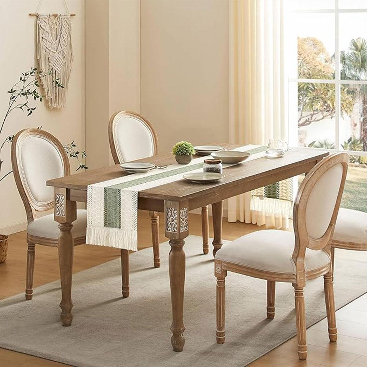 Cotton Linen Table Runner with Knot Tassel Bed End Towel Long Tablecloth Mat - Beige V528-BED-TOWEL-STXMS-838033
