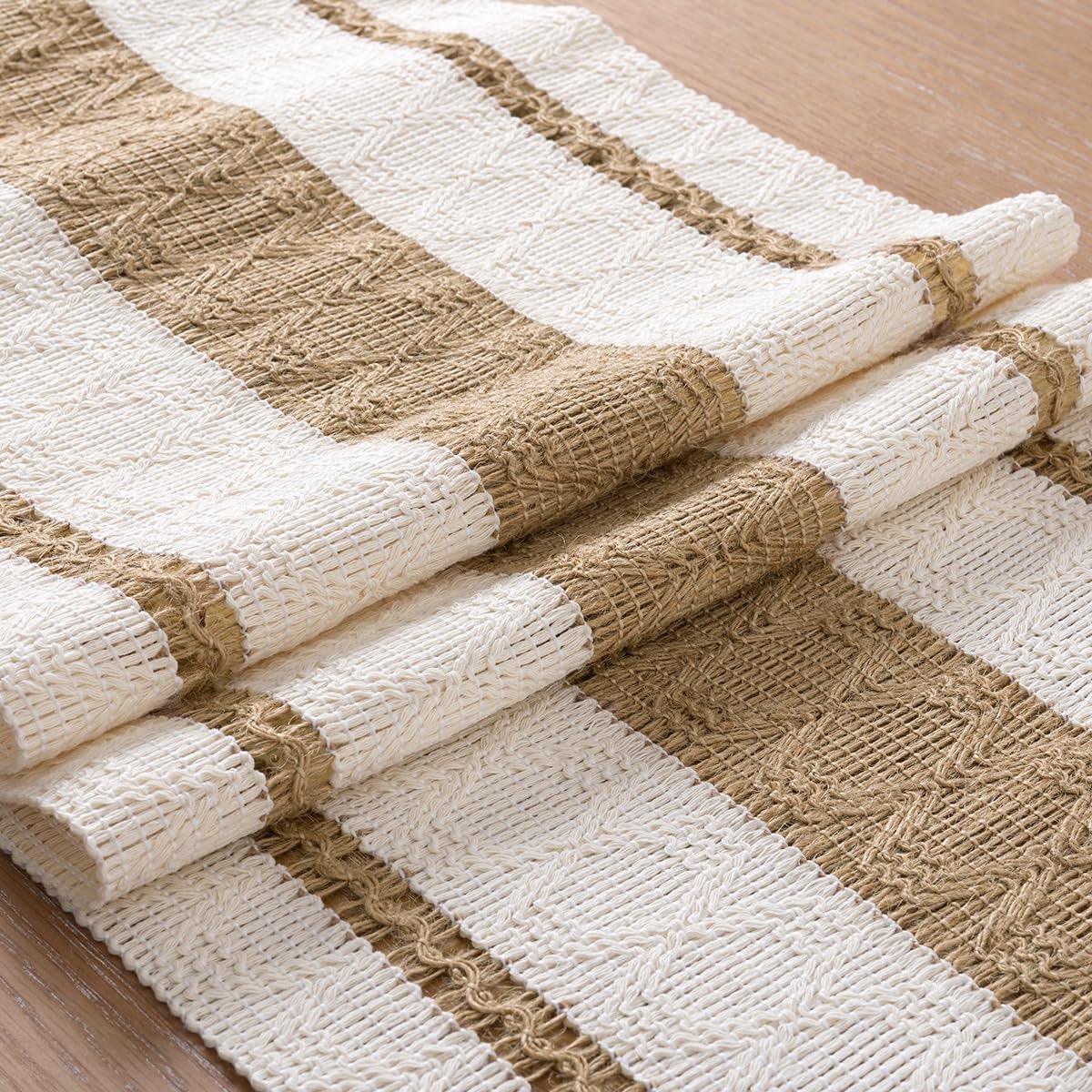 Cotton Linen Table Runner with Knot Tassel Bed End Towel Long Tablecloth Mat - Beige V528-BED-TOWEL-STXMS-838033