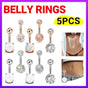 5Pcs Belly Bar Piercing Ring Crystal Zircon Surgical Steel Silver Jewellery - Rose Gold V528-BELLYRINGS-ROSEGOLD-5PCS-709138