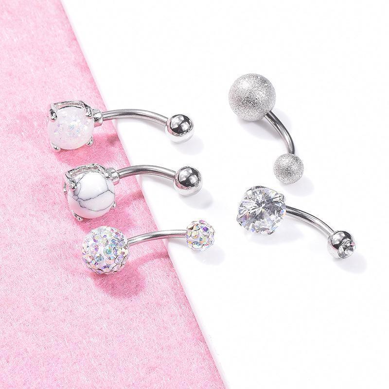 5Pcs Belly Bar Piercing Ring Crystal Zircon Surgical Steel Silver Jewellery - Rose Gold V528-BELLYRINGS-ROSEGOLD-5PCS-709138