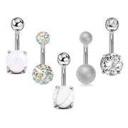 5Pcs Belly Bar Piercing Ring Crystal Zircon Surgical Steel Silver Jewellery - Rose Gold V528-BELLYRINGS-ROSEGOLD-5PCS-709138