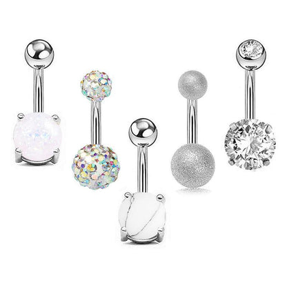 5Pcs Belly Bar Piercing Ring Crystal Zircon Surgical Steel Silver Jewellery - Rose Gold V528-BELLYRINGS-ROSEGOLD-5PCS-709138