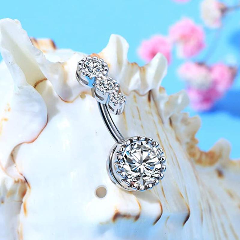 Belly Button Rings Bar Navel Steel Copper Zirconia Piercing Body Piercing - Silver V528-BELLYRINGS-SLIVER-540344