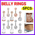 5Pcs Belly Bar Piercing Ring Crystal Zircon Surgical Steel Silver Jewellery - Silver V528-BELLYRINGS-SLIVER-5PCS-585283