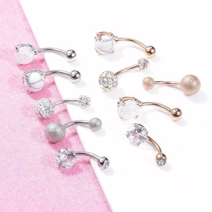 5Pcs Belly Bar Piercing Ring Crystal Zircon Surgical Steel Silver Jewellery - Silver V528-BELLYRINGS-SLIVER-5PCS-585283