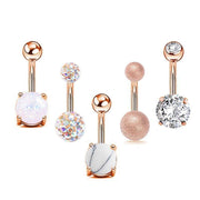 5Pcs Belly Bar Piercing Ring Crystal Zircon Surgical Steel Silver Jewellery - Silver V528-BELLYRINGS-SLIVER-5PCS-585283