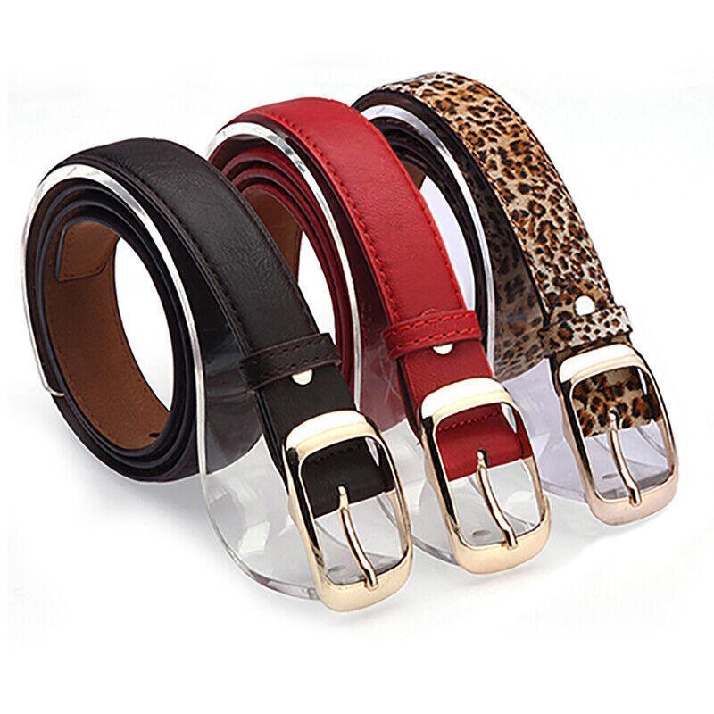 Ladies Leather Belt Classic Buckle Fashion Waist Strap for Jeans Dresses Casual - Red V528-BELT-RED-154896