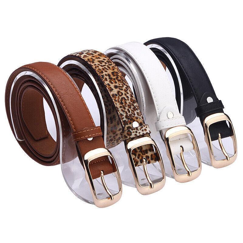 Ladies Leather Belt Classic Buckle Fashion Waist Strap for Jeans Dresses Casual - White V528-BELT-WHITE-154897