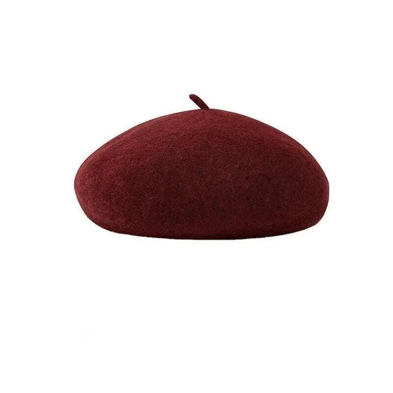 Women Ladies Beanie Wool French Beret Newsboy Hat Cap Winter Warm Hats Girls - Wine Red V528-BERET-BURGUNDY-301909